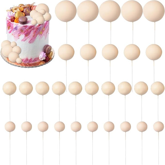 30 PCS Balls Cake Topper DIY Cake Insert Toppers Ball Cake Picks Cupcake Topper for Birthday Party Baby Shower Wedding Cake Decoration(Khaki)…