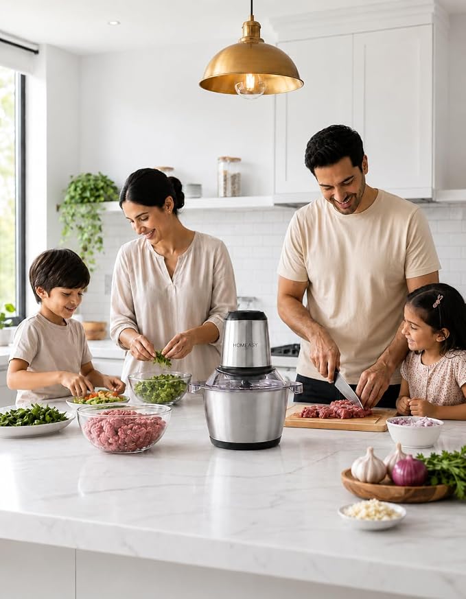 HOMEASY Meat Grinder Electric, Food Processor 2L Stainless Steel Meat Blender Food Chopper for Meat, Vegetables, Fruits and Nuts with 4 Sharp Blades, 350W, 8 Cups