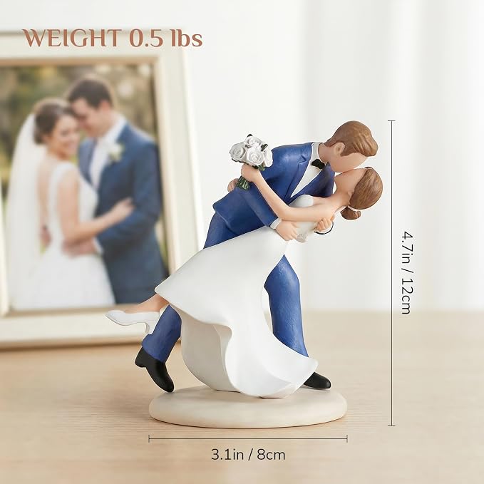 Storieme Wedding Cake Topper Decoration: Bride and Groom Kissing Resin Figurine with Secure Base – Romantic Couple Gifts for Wedding Anniversary & Engagement