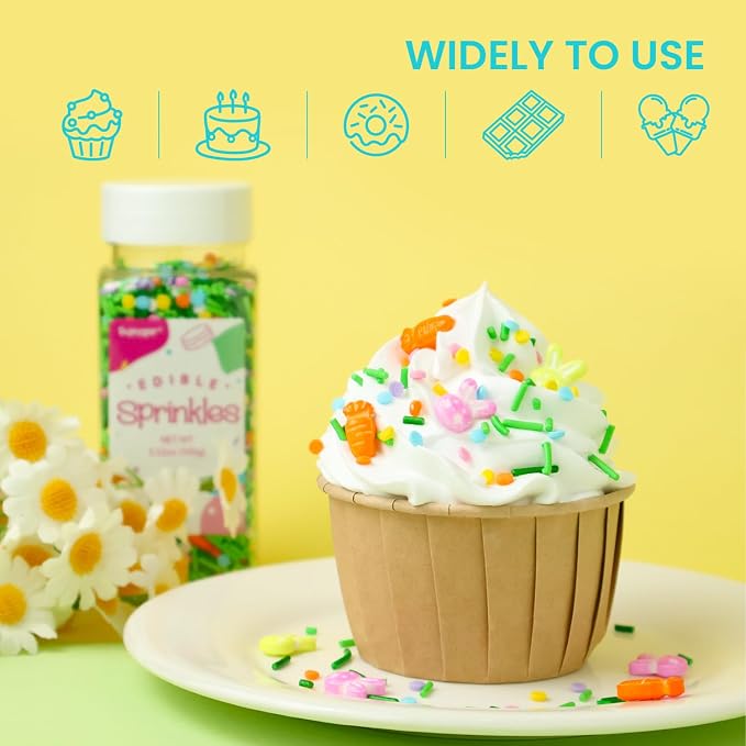 Green Easter Sprinkles for Cake Decorations, 3.52oz Carrot Rabblit Sprinkles Edible for Cupcakes Topper for Cupcakes Topper Baking Cookies Easter Spring Party Supplies