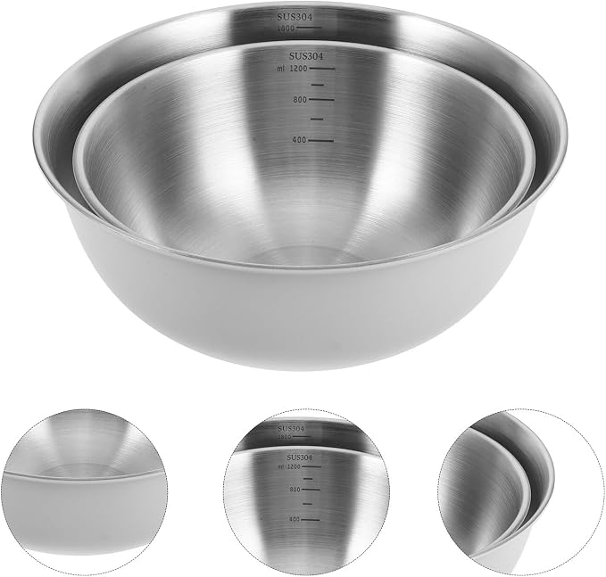 OSALADI 2pcs Stainless Steel Food Prep Mixing Bowls Set 19cm 22cm Nested Kitchen Salad and Baking Bowls 304 Food-grade Metal for Household Cooking and Meal Prep