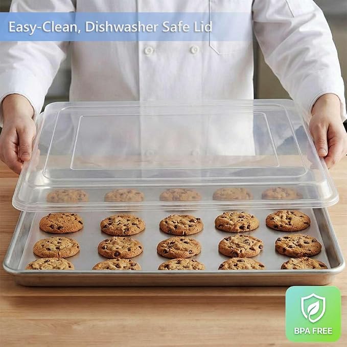 18" x 26" Commercial Aluminum Baking Sheet with Lid 12 Pack Snap-On Clear Cover, Tray Set