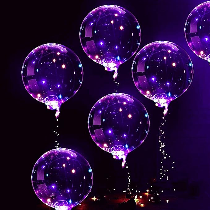 LED Balloons 10 PACKS, 20 Inches Light Up BoboBalloons Helium Style,Glow Bubble Balloons for Christmas Wedding Birthday Valentines Day Halloween Party Supplies Decorations (Purple light)