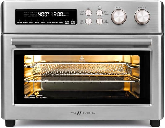 VAL CUCINA Infrared Heating 26.3 QT Air Fryer Toaster Oven, Large Countertop Convection Oven 10-in-1 Combo, 6-Slice Toast, Enamel Baking Pan Easy Clean with Recipe Book (Renewed)