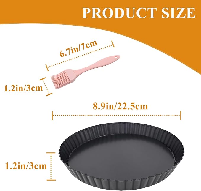9-Inch Tart Pan with Removable Bottom, Nonstick Quiche Pan Fluted Tartlet Pan with Silicone Brush for Baking Tarts, Pizzas, Quiches