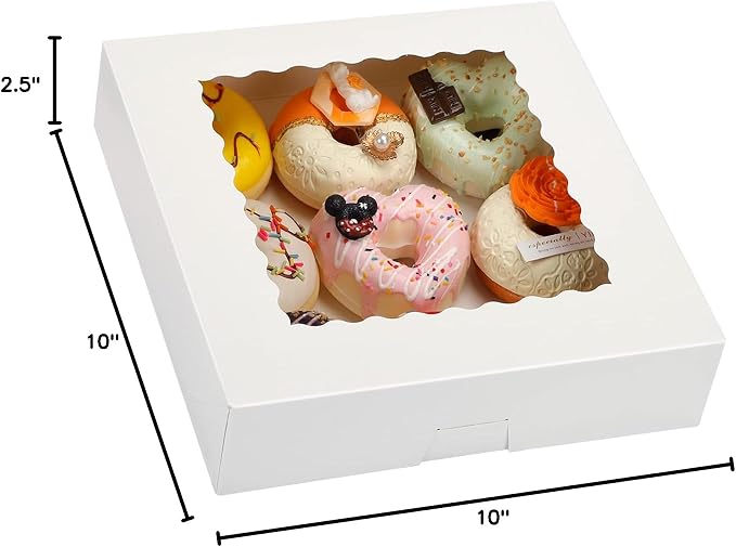 Moretoes 24pcs Bakery Boxes, 10x10x2.5 Inches Auto-Popup Pie Boxes for Cookies, Chocolate Covered Strawberries, Pies, Donuts, Muffins