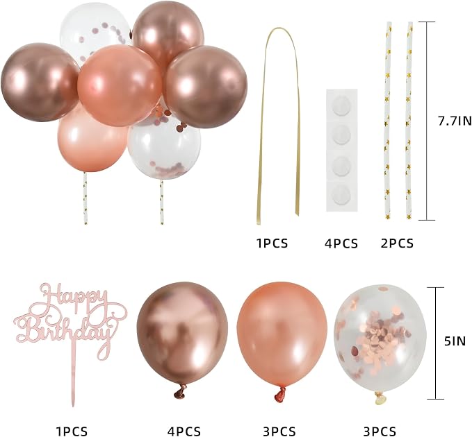 BEISHIDA Happy Birthday Cupcake Toppers - Rose Gold Mini Balloon Cloud Birthday Cake Decorations for Wedding Anniversary Baby Shower Supplies