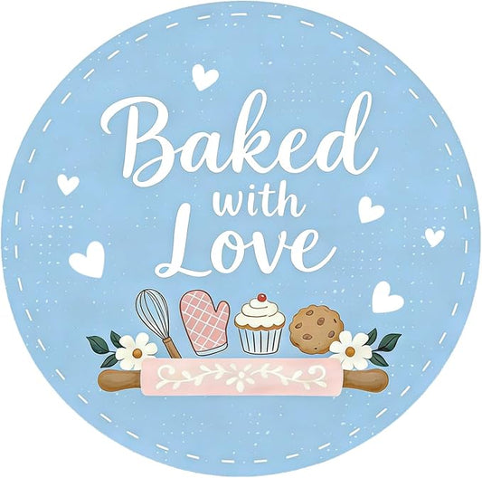 Baked with Love Stickers 120PCS 1.6 Inch Round Baking Labels for Cookies Cupcakes Dessert Table Treat Bags Gift Wrapping Birthday Party Candy Bags Homemade Packaging Small Business (Blue)