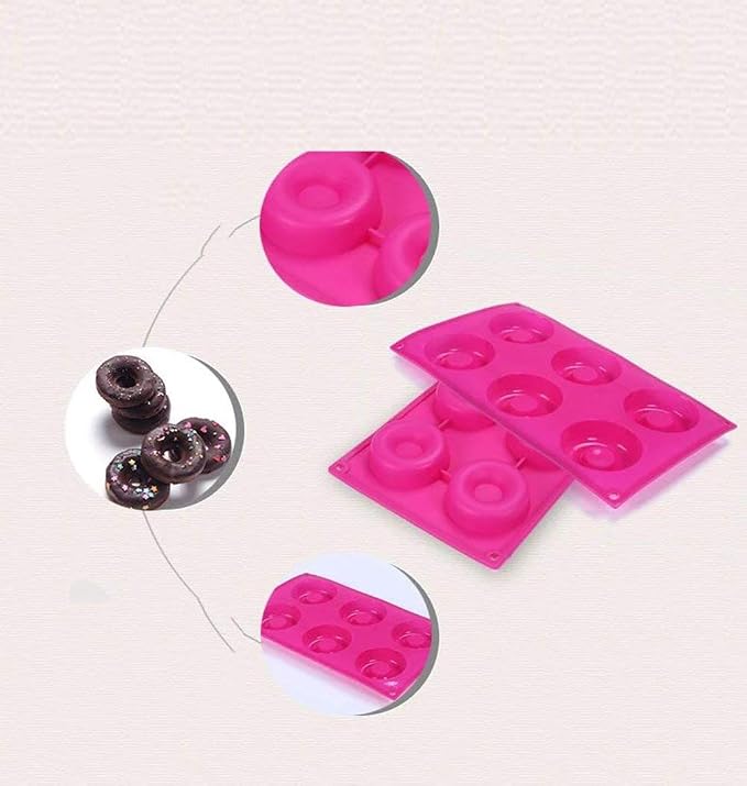 6-Cavity Silicone Cookie Molds Set of 2, Non-Stick Donut Mold Full-Sized Safe Baking Tray Maker Baking Pan for Cake Biscuit Bagels Muffins- Heat Resistance.