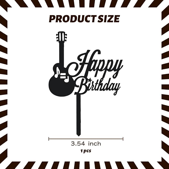 ZHENGYE Black Music Happy Birthday Cake Topper Music Themed Decoration Sign For Birthday Party Decorations Supplies