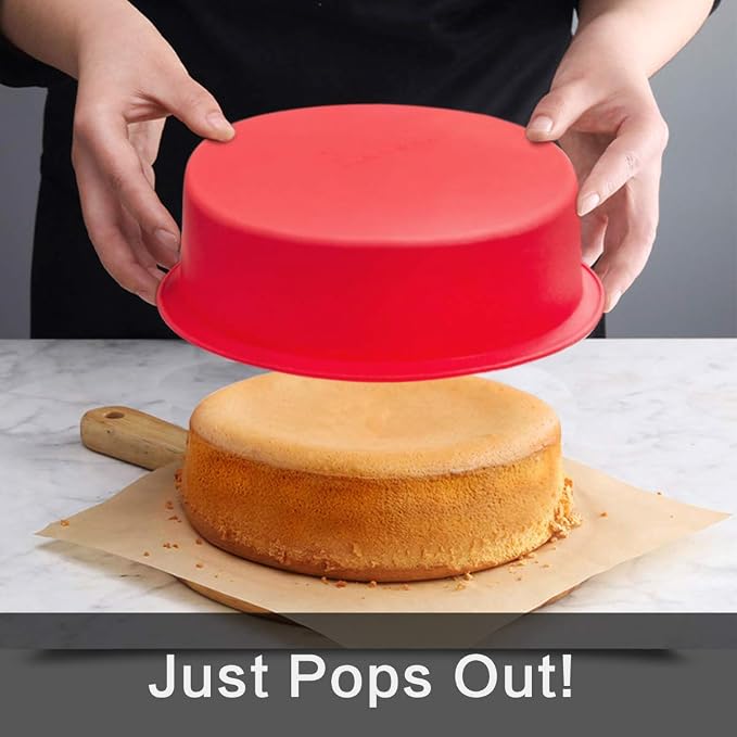 SILIVO 8 Inch Cake Pan Set of 3, Nonstick Silicone Round Cake Pans for Layercake, Cheesecake and Chocolatecake