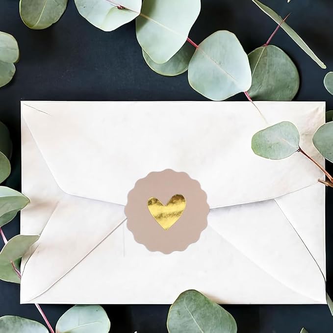 2 Inches Cute Heart Stickers 180PCS Circular Love Self-Adhesive Decor Sticker Wavy Edge Gold Foil Sealing Labels for Box Bag Handmade Packaging Gift Wrapping Envelope Valentine's Day Mother's Day