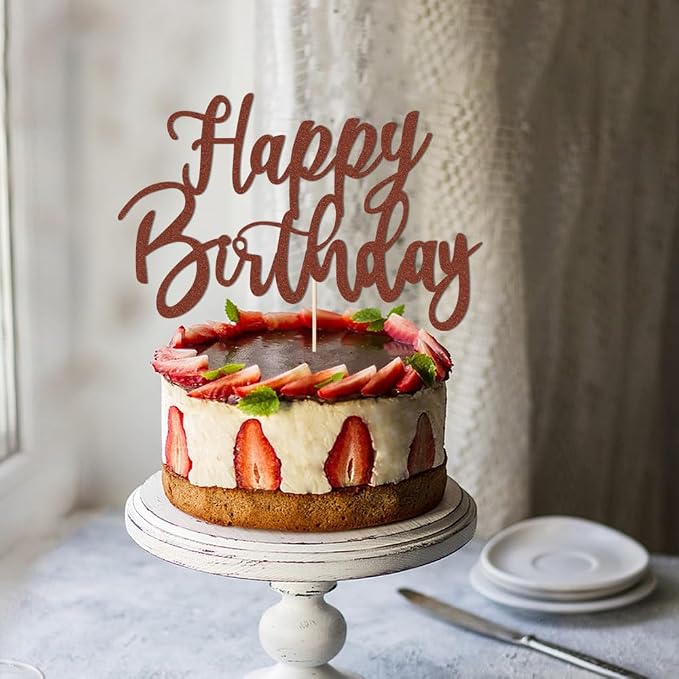 Handmade Glitter happy birthday Cake Topper, Happy Birthday Cake Bunting Decor,Birthday Party Decoration Supplies (brown)