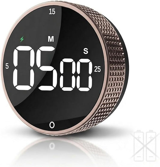 Rechargeable Magnetic Kitchen Timer,LED Countdown/Up Timer, Supports USB-C Charging,with Loud Alarm,3 Preset Quick Times(5/15/25m),Perfect for Kitchen Cooking, Studying, and Fitness (Brown)