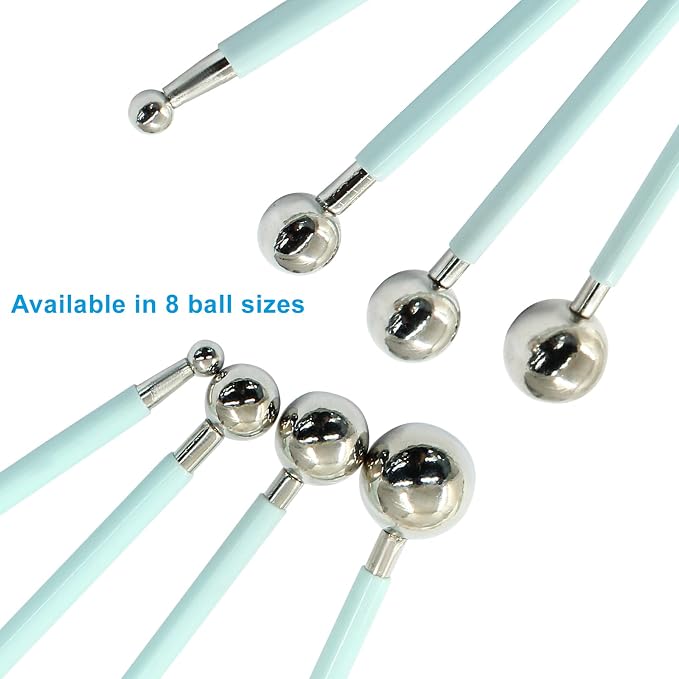 4Pcs Metal ball Fondant Tool Stainless Steel Modelling Ball Tools Set DIY Cake Decorating Tool for Sculpting and Shaping (Cyan)