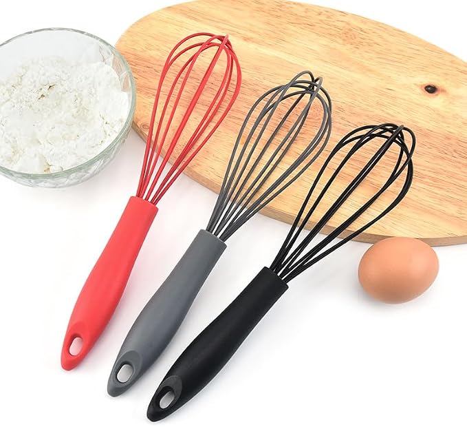 Silicone Whisk (2 Pack), Commercial Non-Scratch Balloon Wire Whisk for Cooking, Manual Egg Beater Milk Frother Coffee Whisks, for Blending, Whisking, Beating and Stirring (Grey)