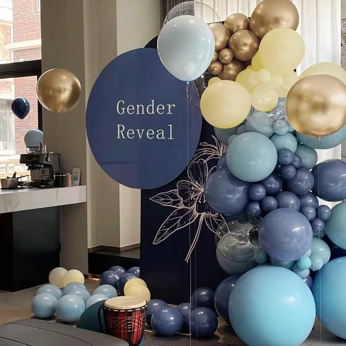MEBAY Dusty Blue Balloon Garland Arch Kit, 166Pcs Retro Blue Pastel Baby Blue Macaroon Yellow Gold Metallic Balloons for Baby Shower Wedding Boy Birthday Decoration