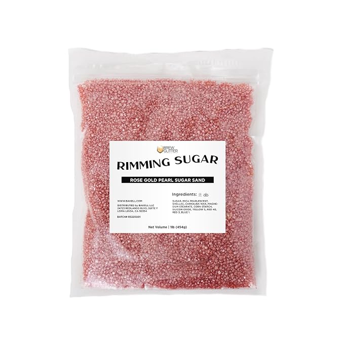 Brew Glitter - Rose Gold Pearl Rimming Sugar (1LB, 1x Resealable Bag) Cocktail Garnish for Mixed Drinks & Refreshments