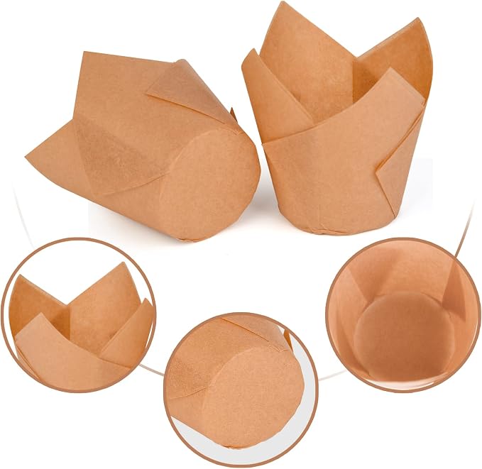 200Pcs Tulip Cupcake Liners Muffin Baking Liners Holders Premium Baking Cups Cupcake Wrappers Christmas Cupcake Lliners for Weddings, Birthdays, Anniversaries, and Special Occasions（Natural）