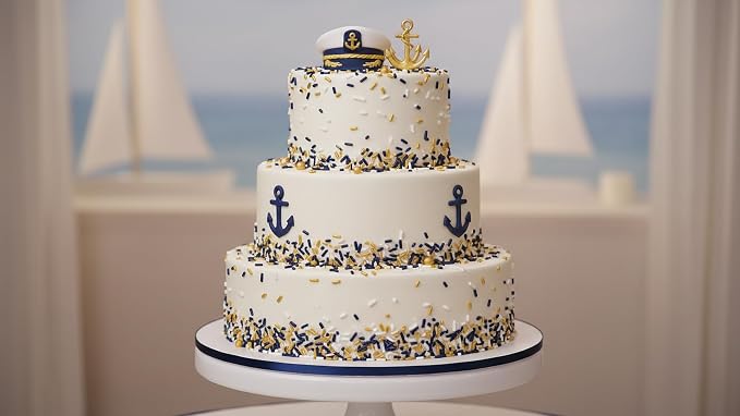 NCS Navy Blue, Gold & White Jimmies Edible Sprinkles – Cupcake, Cake & Cookie Decorations, 7 oz