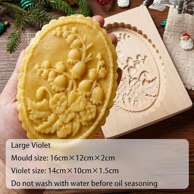 Carved Wooden Gingerbread Cookie Mold,3D Wooden Baking Mold Cookie Biscuit Press Stamp Molds,Cookie Cutter,Cookie Stamp,DIY Biscuit Stamp Mould for Halloween Thanksgiving Christmas(Violet-Large)
