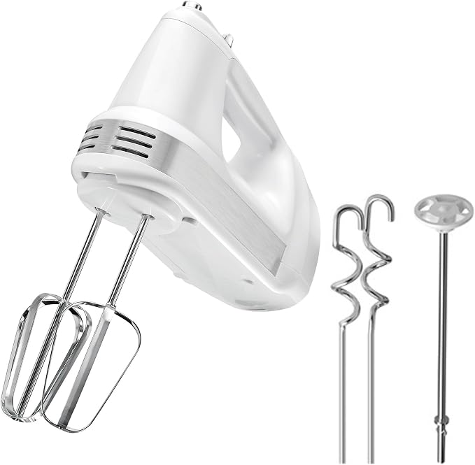 Kenmore Electric Hand Mixer – 5 Speed Handheld Blender, Electric Egg Beater with Whisk, Beater, Dough Hooks, Storage Case, Turbo Boost for Cake Mix, Batidora de Mano Eléctrica