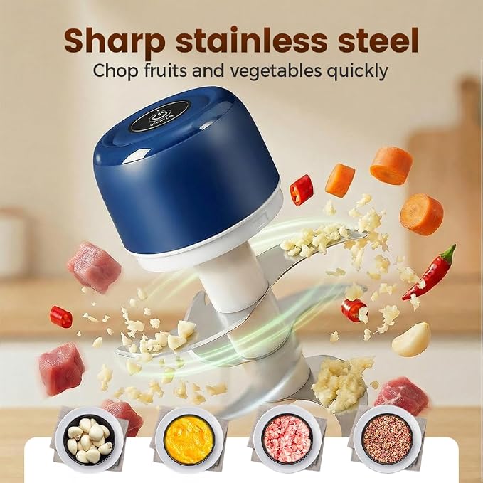 Electric Garlic Chopper, 2026 New Mini Food Processor & Food Chopper for Kitchen, Portable Cordless Garlic Mincer, Rapidly Garlic Minces Ginger Onion Chili Veggie (White，250ml)