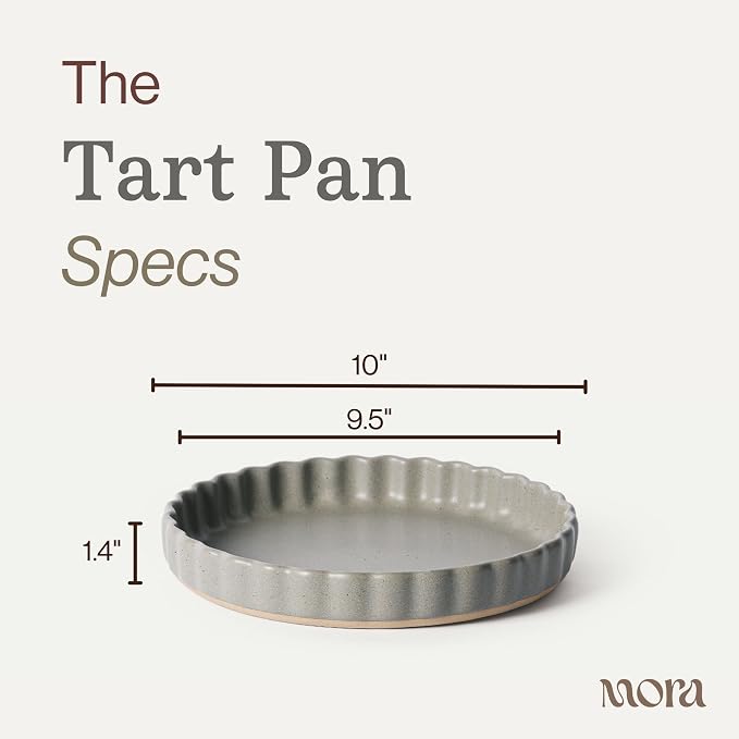 MORA Ceramic Tart Pan, 9.5 Inch Large Porcelain Baking Dish for Tarts, Quiche, Pie, Flan etc. Fluted Ruffled Edge, Oven, Microwave, Freezer, and Dishwasher safe - Great Gift For Bakers - Peppercorn