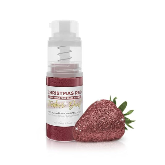 Bakell - Christmas Red Tinker Dust (4g, 1x Mini Spray Pump) Edible Glitter for Food, Desserts, and Baked goods!