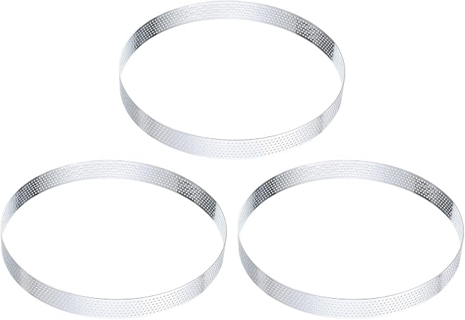 HARFINGTON 3Pcs Stainless Steel Tarts Rings 7.5" Perforated Metal Circle Baking Dessert Mousse Round Cake Ring Non Stick for Home Kitchen Food Cheese Making Tool