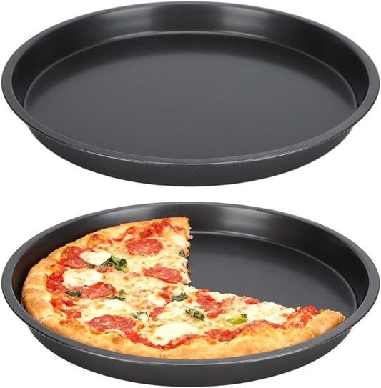 2 Pack 10 Inch Deep Dish Pizza Pan for Oven, Heavy Duty Nonstick Carbon Steel Round Baking Tray, Dishwasher Safe & Warp Resistant – for Homemade Pizza, Cookies, Pie, Cake, Roasting (10in)