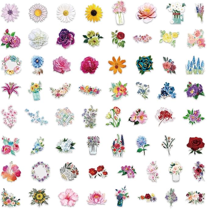 120Pcs Pressed Flowers Stickers Pack, Transparent Flower Stickers Waterproof Floral PET Decals for Water Bottles Laptop Scrapbooking Journaling Guitar Suitcase Phone Gifts for Kids Teens