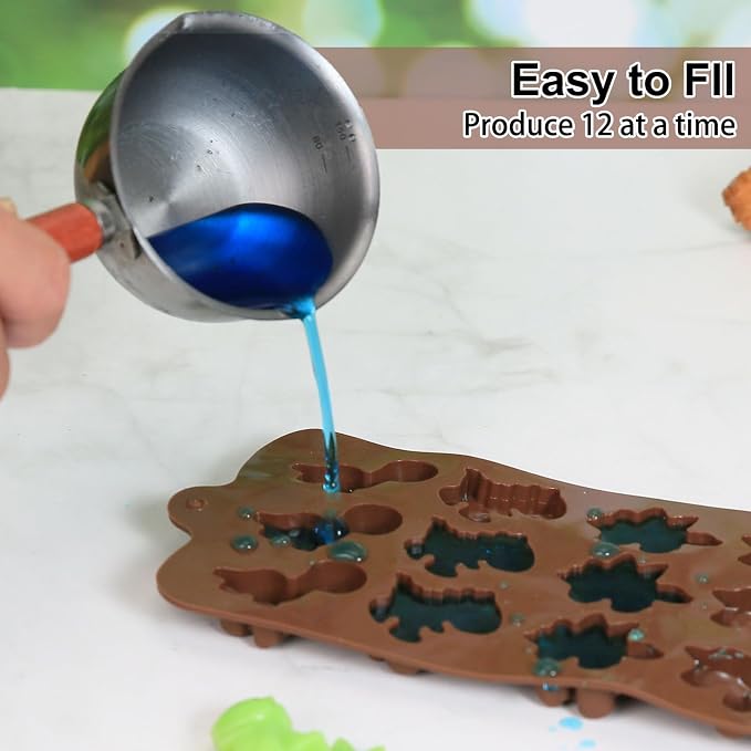 Chocolate Molds Silicone with Dinosaur Shaped, Mini Dinosaur Molds for Homemade Chocolate/Candy/Gummy/Fondant, Food Grade Candy Mold with 12 Cavities Dinosaurs for Fruit Snacks for Kids