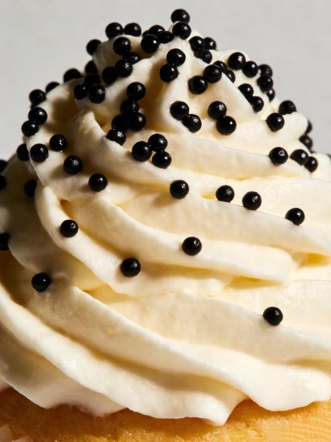 HeDeon&Rles Edible Black Preals Sprinkles for Baking 4 Size（2mm 4mm 7mm 10mm）Black Sprinkles for Cake Cupcake Pancake Icing Decoration Graduation Halloween Supplies