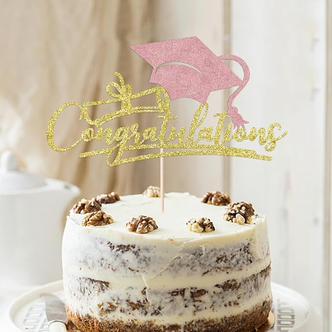 Congratulations 2026 Graduation Cake Topper,Congrats Grad Cake Decor - 2026 High School/College/Senior Graduation Party Decorations Supplies (Gold and rose gold)
