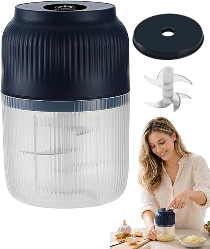 Household Electric Garlic Crusher, Mini Cordless Food Chopper，Blue：400ML | USB Rechargeable Vegetable Dicer for Ginger, Chili, Nuts, Waterproof & Whisper-Quiet Prep Tool