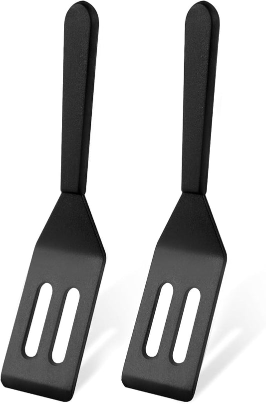 【2 Pack】Kunovo Small Spatula for Nonstick Cookware Mini Spatulas for kitchen Use,Heat-Resistant Silicone Thin Spatula Cooking Baking (Black-2)