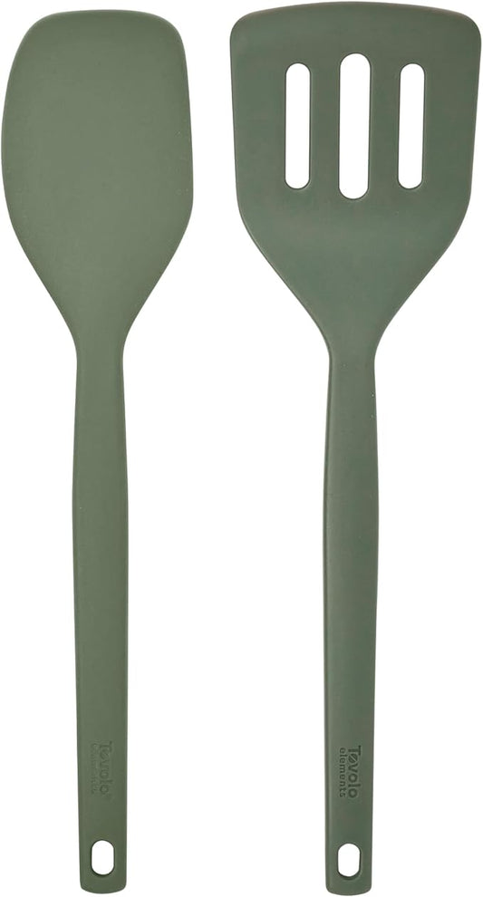 Tovolo Elements Silicone Spatula Turner Set Kitchen Utensils Heat Resistant 600F Easy Clean Dishwasher Safe Nonstick Spatula Turner Bundle Cookware for Cooking Baking Mixing Tools, Thyme Green