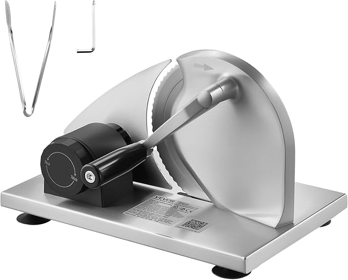 VEVOR Manual Bread Slicer, 0-0.6" Adjustable Thickness Cheese Cutter, Hand Cranked Slicer for Homemade Bread - with Serrated Stainless Steel Blade for Kitchen, Restaurant, Bakery, Party