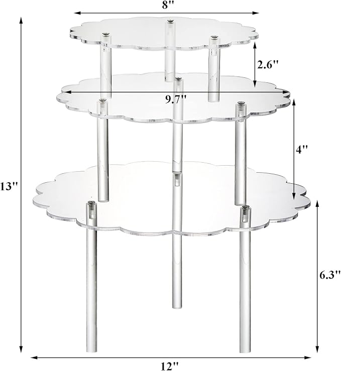 Okllen 3 Pack Clear Acrylic Cake Stands, Cupcake Stand Cake Holder, Countertop Dessert Display Riser for Bakery, Appetizer, Birthday Wedding Party Baby Shower, Flower Shape