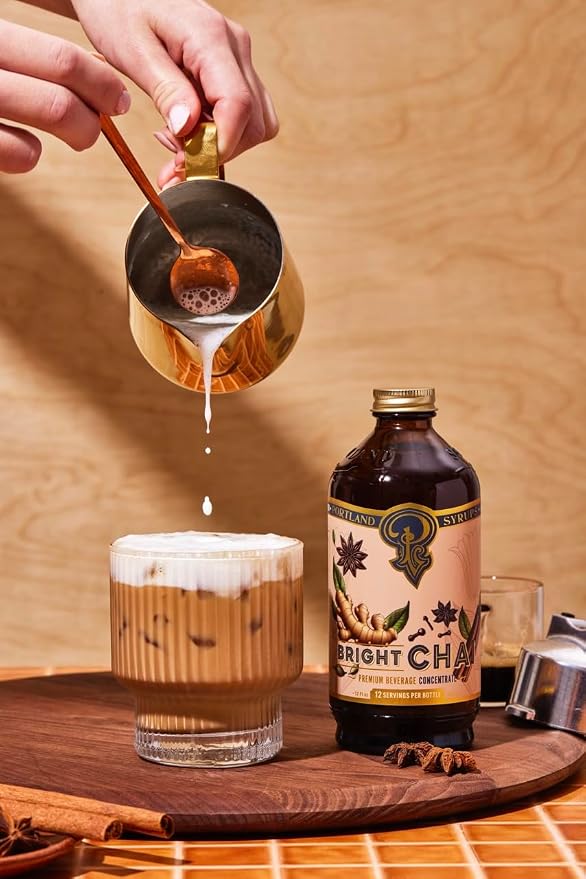 Portland Syrups Bright Chai Syrup - Coffee, Cocktails, Mocktails & Sodas - Premium Concentrate - Orange Pekoe, Ginger, Cinnamon, Cloves & Cardamom - Organic Cane Sugar - 12 oz, 24 Servings (Pack of 1)
