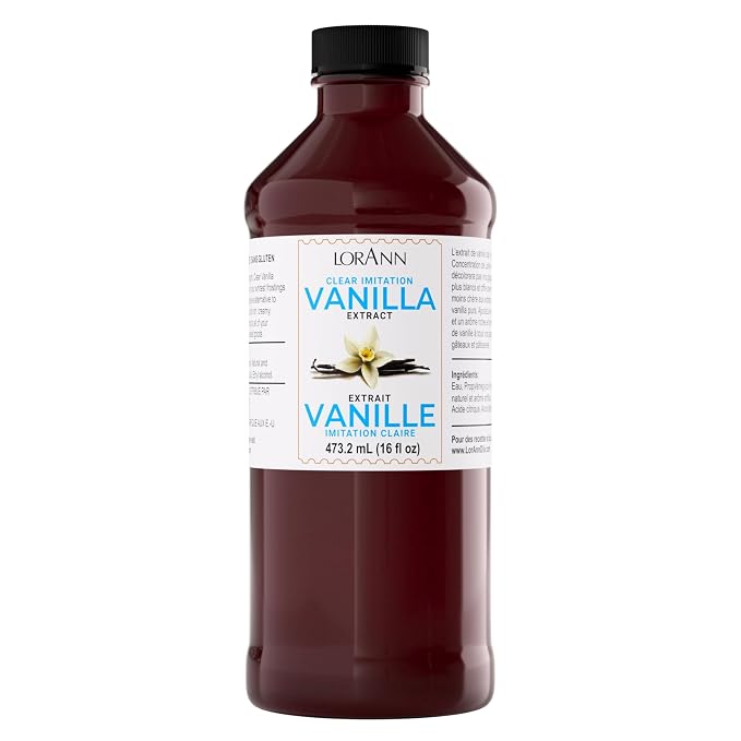 LorAnn Clear Imitation Vanilla Extract 16 Ounce (480ml) - Kosher, Vegan, Sugar-Free, No Corn Syrup, Perfect for Frostings, Cakes, Cookies, Pastries, Economical, Rich, Creamy Flavor, Non-Discoloring