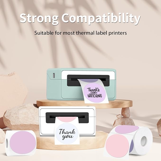 Thermal Label,3 Inch Pink Gradient Round Thermal Printer Sticker,Self-Adhesive Round Direct Thermal Labels,Thermal Stickers for DIY Logo Design,Name Tag (300 Labels/1 Roll)