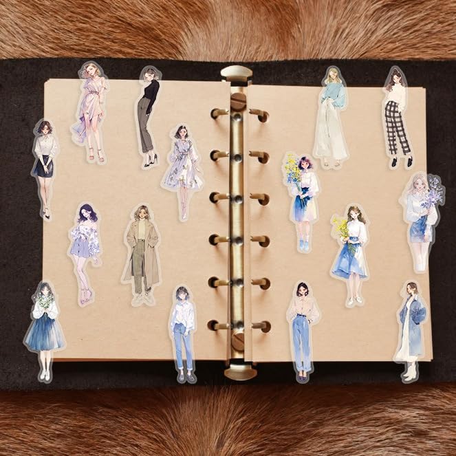 Fashion Girl Stickers for Girls and Woman, 50PCS PET Transparent Waterproof Stickers Pack for Water Bottles,Laptop,Scrapbook, Trend Themed Party Decorations
