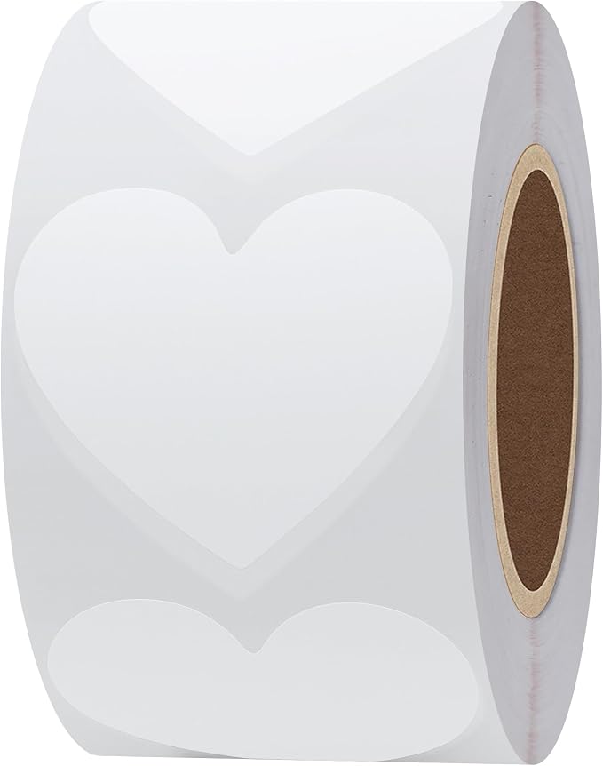 Hybsk 500pcs Heart Shaped Stickers 1.5 inch Labels for Party Decorations Envelopes (White)