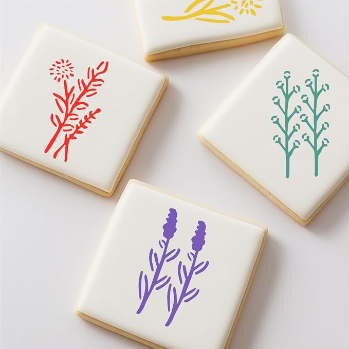 50Pcs Scroll Tile Small Wildflower Flower Cookie Stencils for Baking, Royal Icing, Sugar Cookie, Art Cards Decorating Tools ﻿ (50)