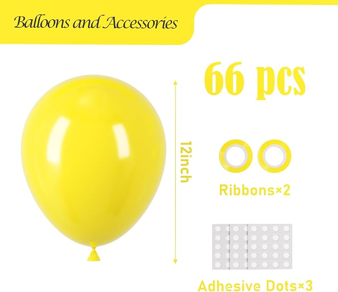Voircoloria Yellow Balloons, 66pack 12inch Yellow Latex Party Balloons for Graduation, Wedding, Birthday, Gender Reveal, Baby Shower, Anniversary, Sunflower and Honeybee Theme Party Decorations