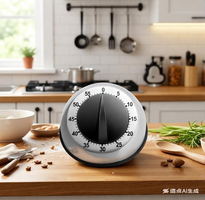 Chef Cooking Magnetic Timer - Battery Free - Loud Alarm Clock, Mechanical Desktop Manual Timer - Magnetic Clock Mechanical, Countdown Reminder - Stainless Steel