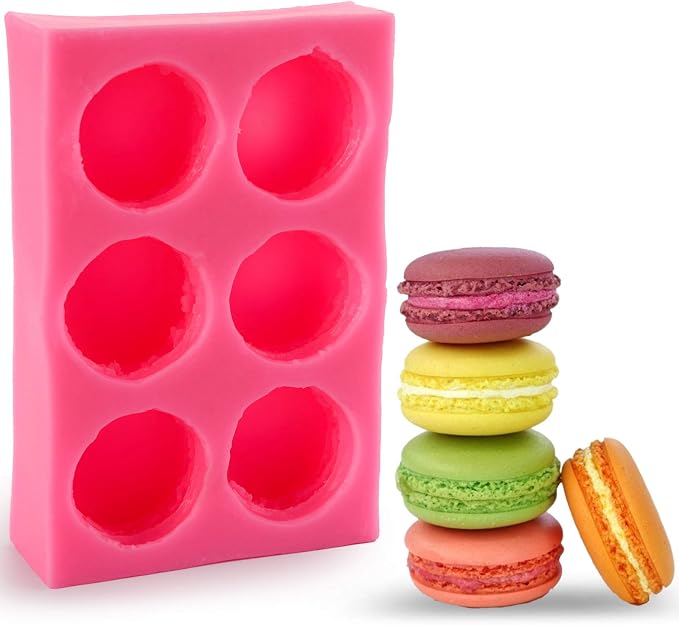 Hedume 2 Pack 6-Cavity 3D Macaroon Silicone Mold, Macaron Hamburger Baking Molds, Perfect for Candle, Muffin, Cake/Cupcake Decorating, Mini Soap, Bath Bomb