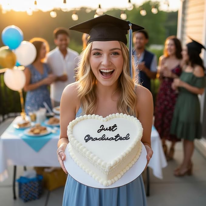 Just Graduated Cake Topper 2026, Graduation Cake Decoration for Her, Class of 2026 Grad Cake Topper, Black Acrylic Flat Topper (just graduate)